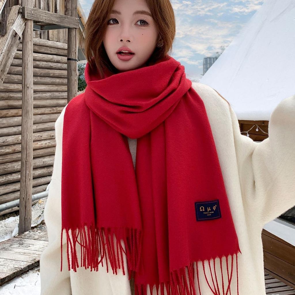 New imitation cashmere red solid color scarf women's autumn and winter Korean version versatile warm atmosphere shawl scarf