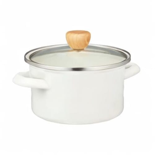 Pearl Metal Enamel 15cm Double-Handled Pot with Glass Lid, White, Induction Compatible, Cook Pot, Petit Cook, HB-1367