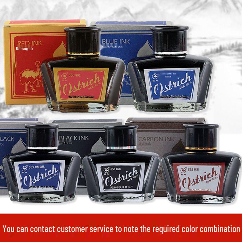 Чернила Ostrich не содержащие углерода для перьевых ручек Серии 5, водостойкие, стираемые, красные/черные/чисто-синие.