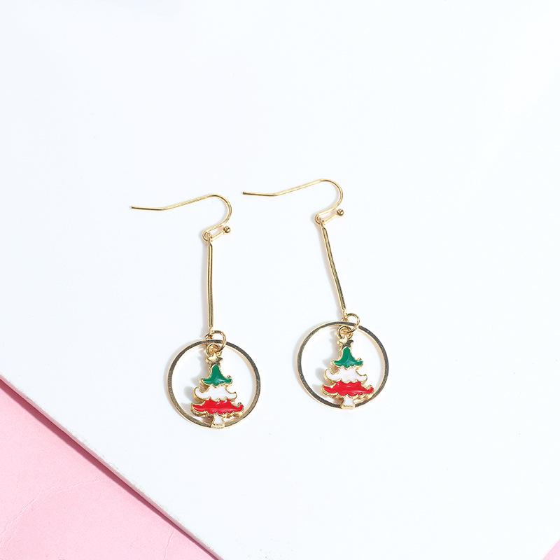 Christmas Creative Long Oil Drip Earrings, Simple Small Fresh Reindeer Cane Socks Studs, Trendy Accessories