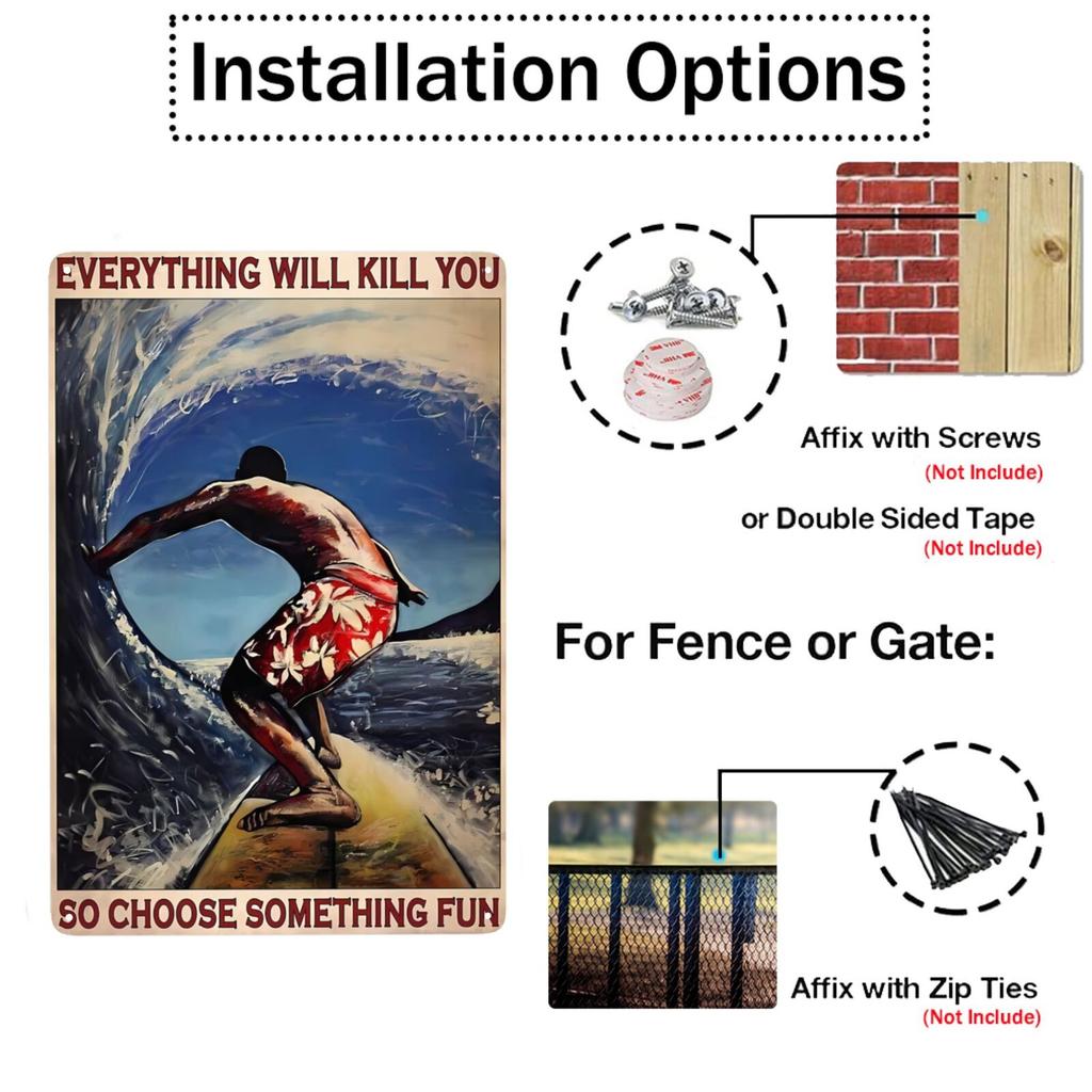 Vintage Surfing Lovers Metal Sign You Don'T Stop Surfing When You Get Old Surfing Sign Wall Decor for Bar Home 8x12 Inch