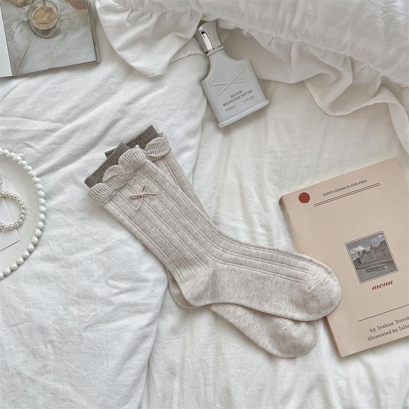 Female Spring Summer Thin Model Sweet Bow Lovely Bubble Lace Ballet In The Wind Tube Socks