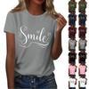 Women's Smile Letter Printed Round Neck T-Shirt Short Sleeve Top