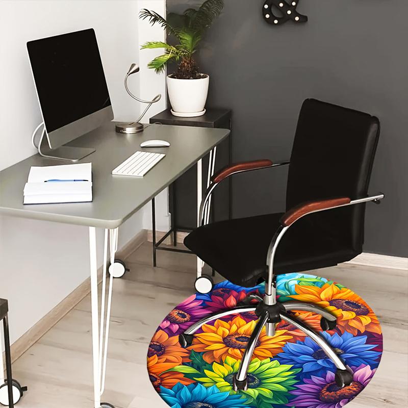 1pc Office Carpet Chair Mats Colorful Sunflowers Garden Perfect for Decorating Office Chairs, Living Rooms, Or Bedrooms.YDT223