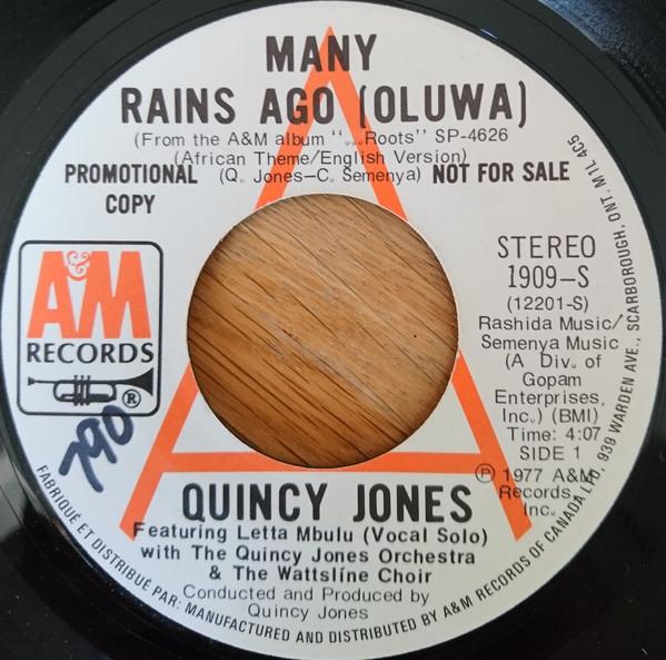 7-дюймовая пластинка QUINCY JONES Many Rains Ago Oluwa Roots Medl 1909SPROMO AM Records 1977 Канада Soul Funk Б/у