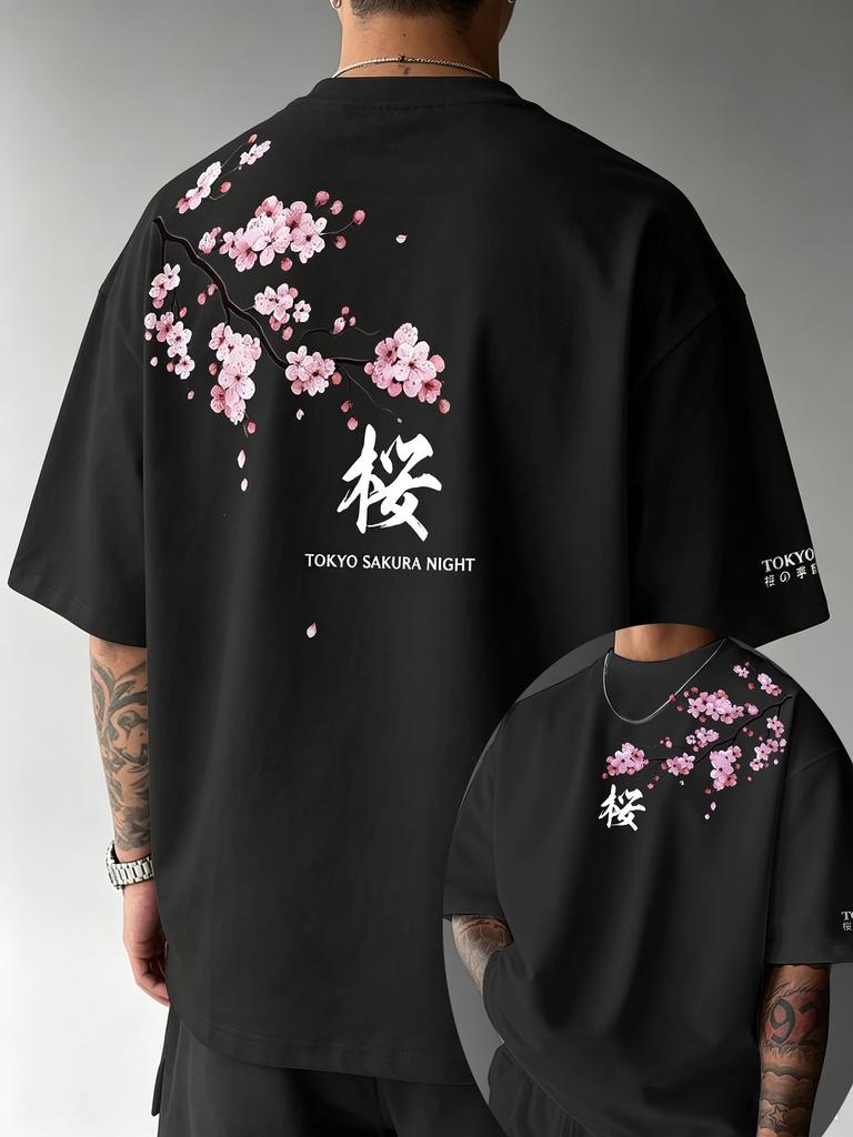 2026 Summer Unisex Cherry Blossom Pattern Japanese Style Loosetee Shirt Suitable For Daily Wear Cotton Material Trendy Versatile