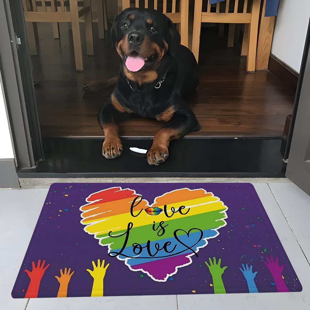 Gay Lesbian LGBT Rainbow Love Floor Mat Bathroom Mat Kids Room Bedroom Decoration Balcony Anti-Slip Doormat Living Room Bedside