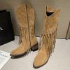 Suede Women High Boots Tassels Fashion Chunky Shoes Knee High Snow Chelsea Botas Winter  New Trend Woman Designer Zapatos