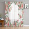 Pink Rose Vintage Tulle Window Curtain For Living Room Modern Sheer Curtain For Bedroom Kitchen Drapes Custom