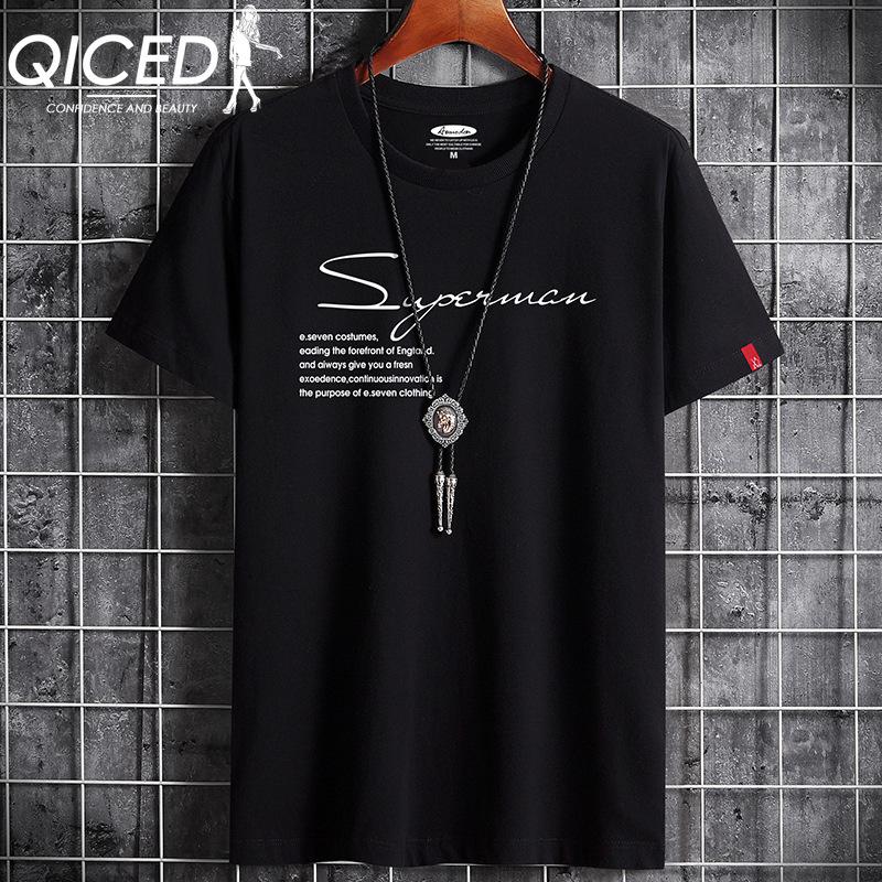 QICED Summer Short-sleeved T-shirt Men's O-neck Trend Bottom Shirt
