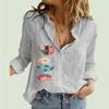 Женская модная рубашка с воротником с лацканами, весенне-осенний хлопковый льняной топ, повседневный кардиган с принтом, блузки