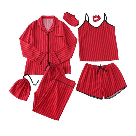 Women's 7-Piece Satin Pajama Set Sexy Cami Top Button Down Long Sleeve Top And Shorts Pants Sleepwear Pjs Set
