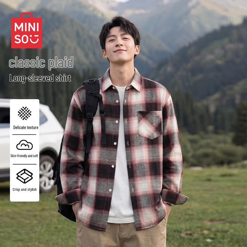 MINISO Men's Plaid Long-Sleeve Shirt Jacket