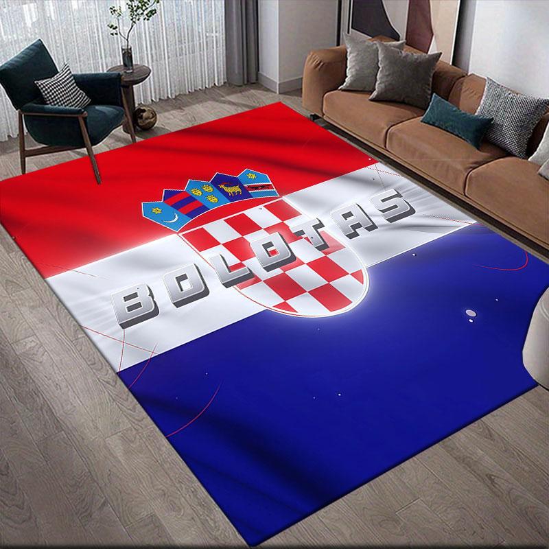 Croatia National Football Team Flannel Printed Carpet, Home Sofa Decoration for Living Room & Bedroom, Non‑Slip Play Flannel Floor Mat for Game Room