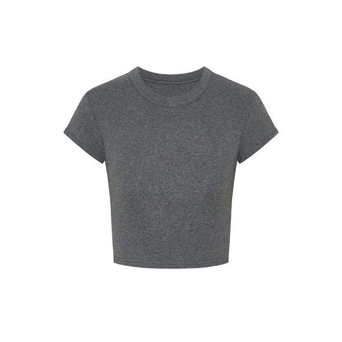 Острый укороченный топ с круглым вырезом и короткими рукавами American Girl - Облегающий крой, Шикарная высокая талия, Летний стиль