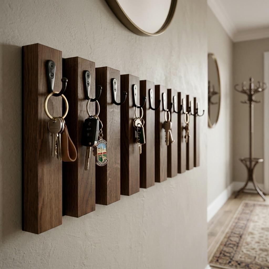 Wooden key hanger Lamele 60cm brown
