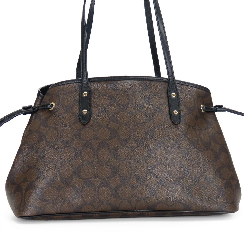 Used COACH Tote Bag F57842 Signature leather/PVC Black Dark Brown Shoulder