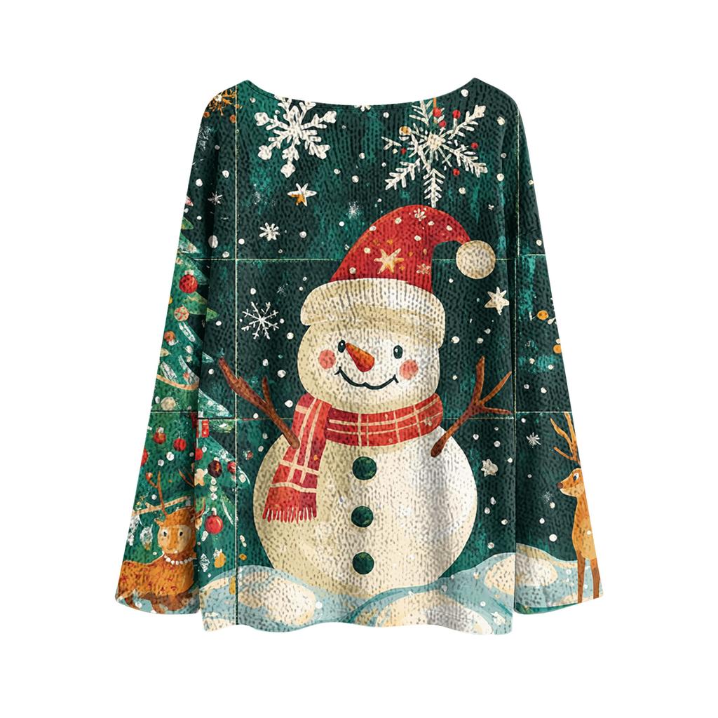 Women's Christmas Print Lightweight Sweater Casual Long Sleeve Knitted Pullover