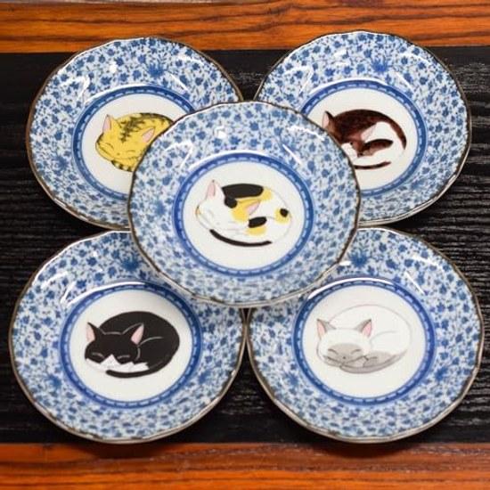 Waza no Kura plate set stylish tableware Kutani ware small plates 5 sleeping cat ceramic high-end brand Japanese serving individual wedding gift