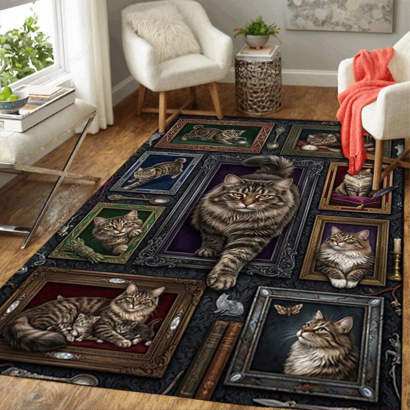 Cats Ornate Frames Pattern Rug Floor Mat for Living Room or Bedroom Soft and Comfortable Carpet a Gift for Birthday and Holiday.