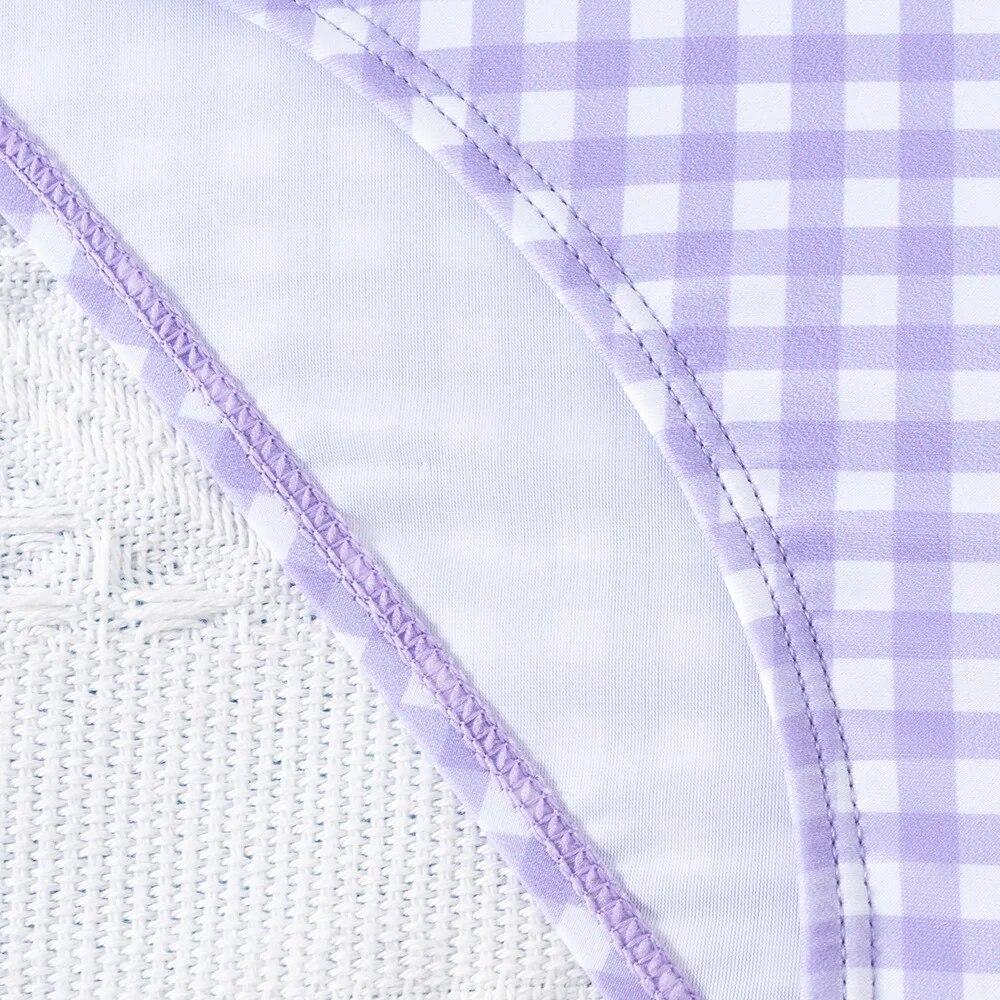 Модный цельный купальник в клетку для девочек-подростков с наклонными плечами, летние детские купальники для детей 5-14 лет, купальный костюм с рюшами для девочек