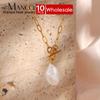 eManco10PCS Mother's Day Freshwater Pearl Pendant Stainless Steel Paperclip Chain Necklaces Fashion Jewelry 48 Hour Shipping