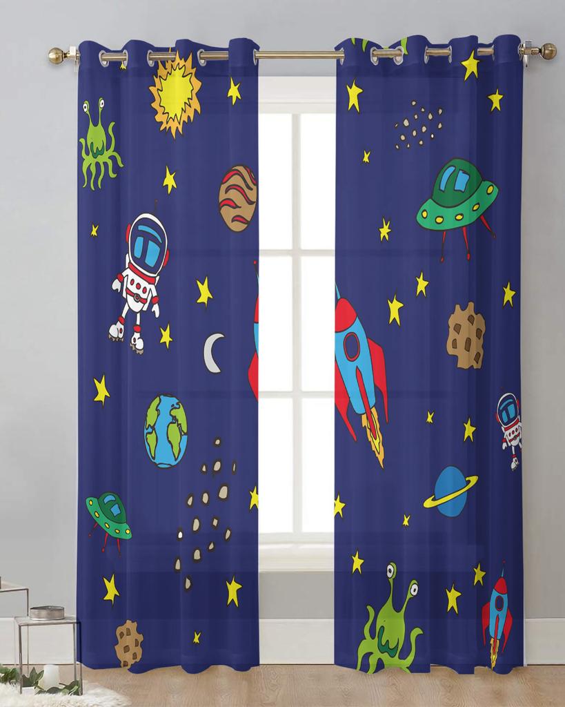 Космос Астронавт Ракета Луна Планета Прозрачные шторы для украшения гостиной Оконные шторы Кухонные тюлевые шторы Вуаль