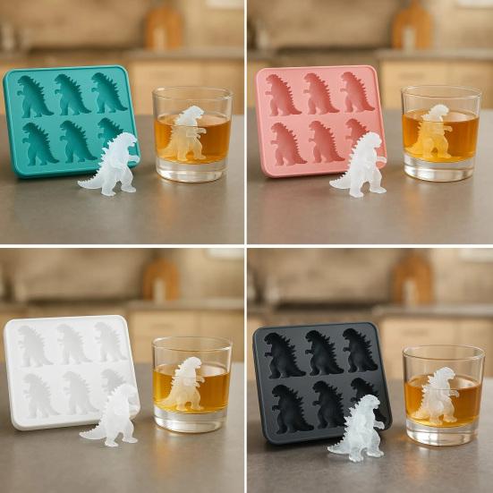 Форма для льда из пищевого силикона, лоток для льда в форме динозавра с 6 полостями, легко заполняемый, снимаемый, аксессуар для коктейлей и вечеринок
