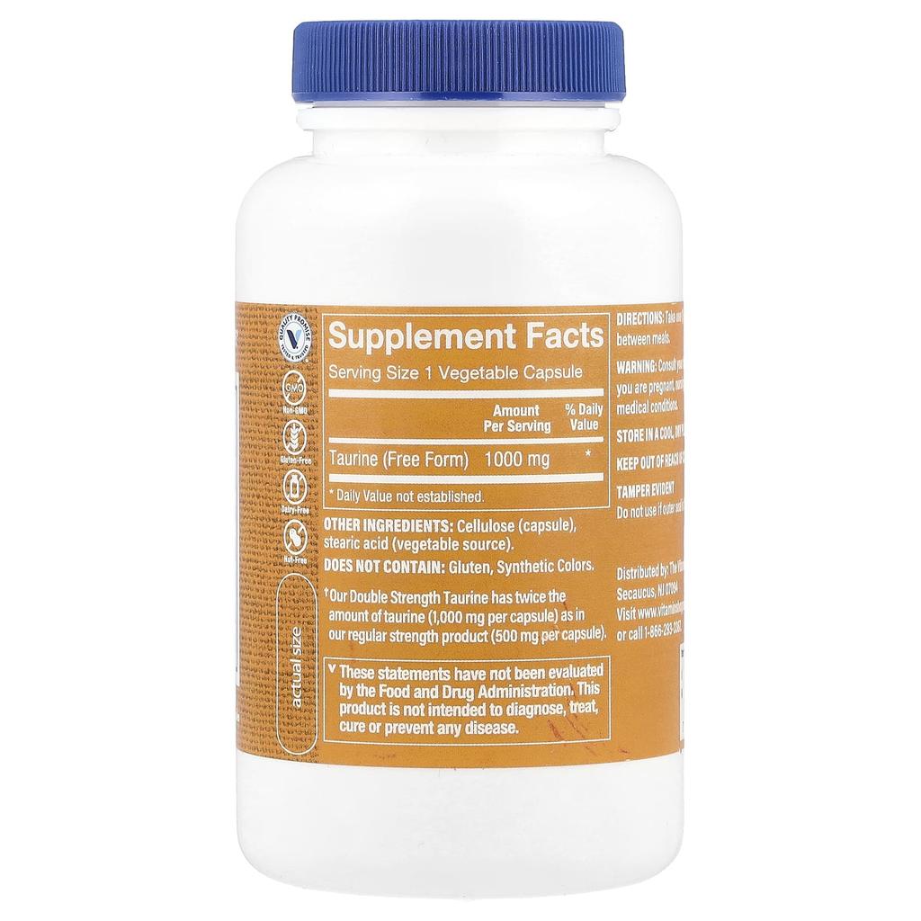 the Vitamin Shoppe Таурин, двойной концентрации, 1000 мг, 100 растительных капсул