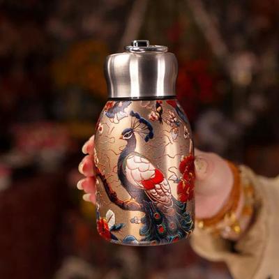 300 мл Ретро Арт Павлиний Термос Кружка 316 Нержавеющая Сталь Двухслойный Вакуумный Изолированный Стакан Бутылка для Воды Подарки Дорожные Кружки