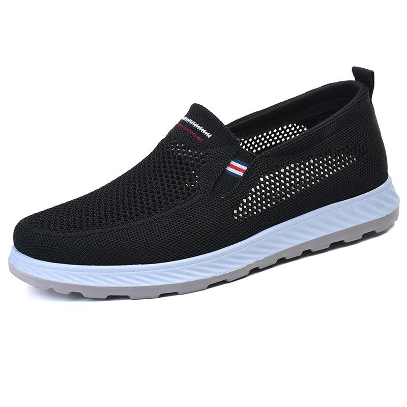 Мужская обувь лето 2024 новые сетчатые туфли тканевые мужские туфли с одной педалью тканые полые дышащие туфли для папы повседневные сетчатые туфли