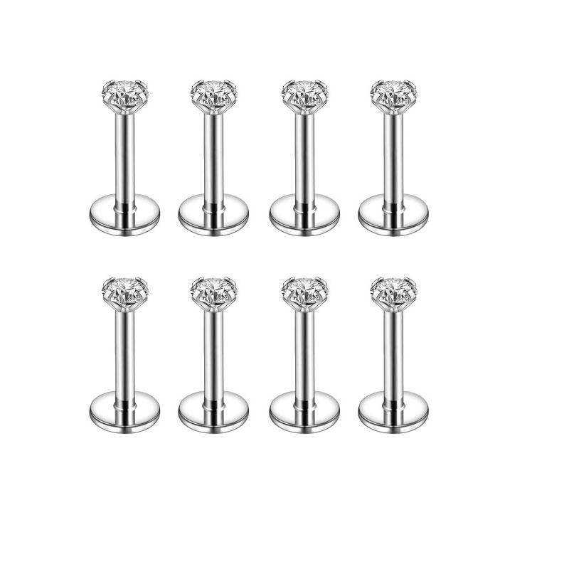 10 шт./лот Серьги-гвоздики для губ и ушей Labret из нержавеющей стали 16G Набор 2/3/4/5 мм с кубическим цирконием Пирсинг хряща уха Козелка Пирсинг Украшения