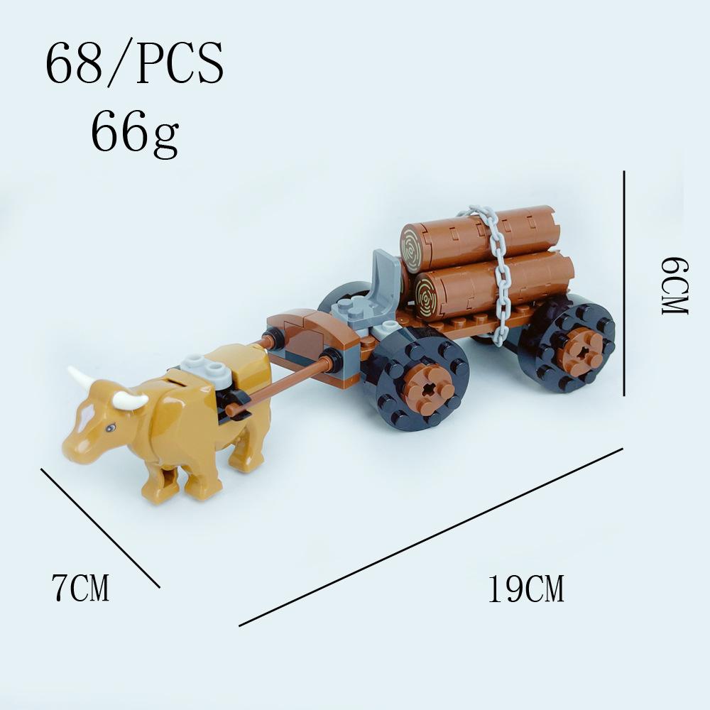 Building Toy Set - Animal Moc Farm Scene With Plowing Bull - Educational Construction Blocks For Kids