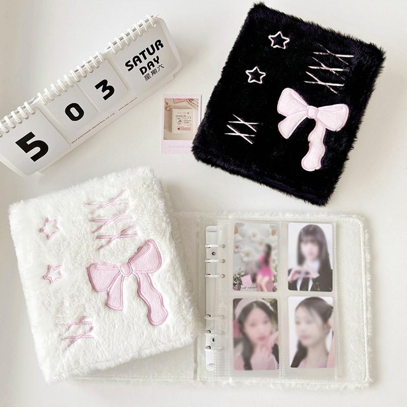 Korea Style A6 Binder Photo Album Cover Plush Bow Protector Case Kpop Idol Photo Collect Card Holder Book School Stationery
