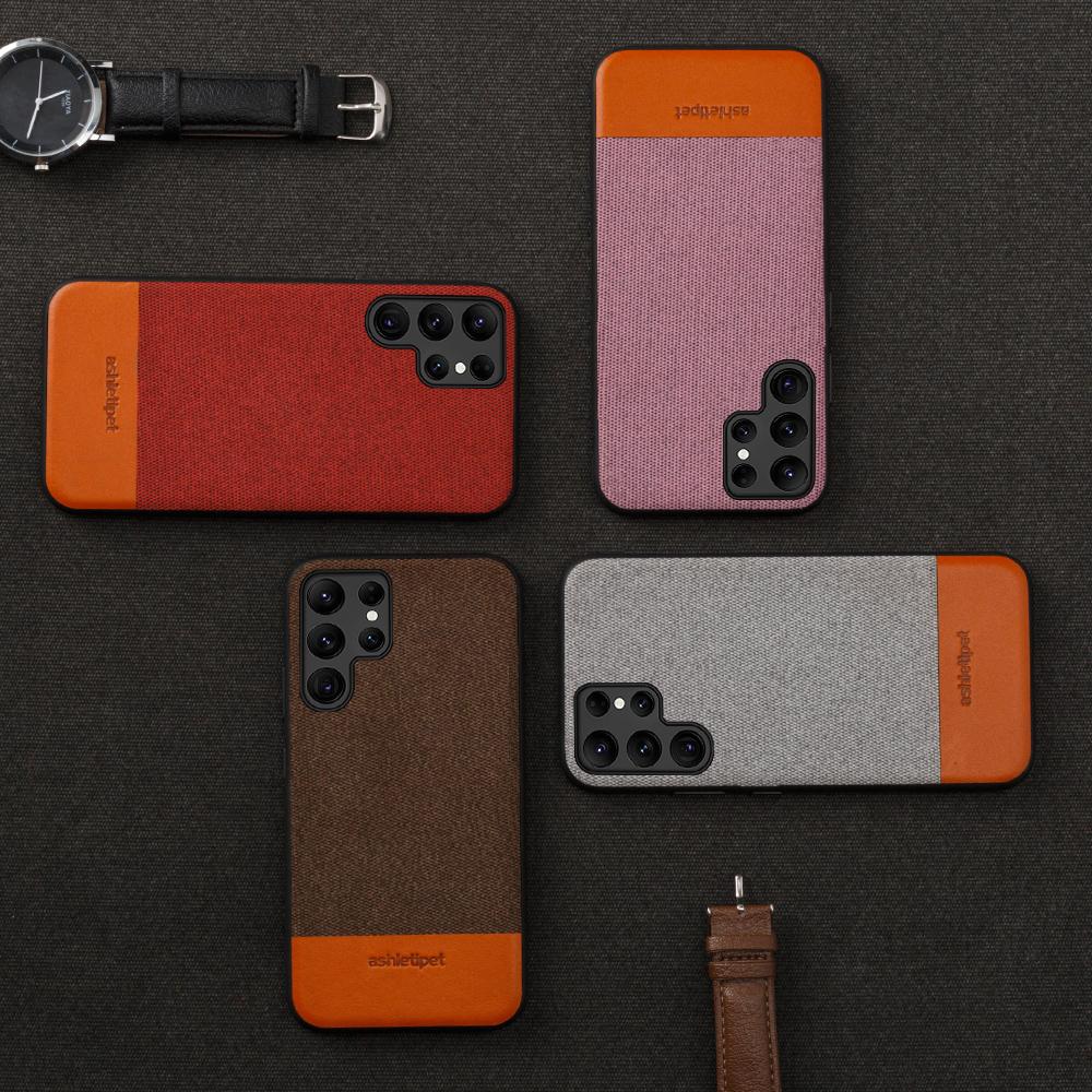 Canvas + Leather Phone Case for Samsung Galaxy S23 Ultra S24 Plus S22Ultra A54 5G Luxury 360 Full Protective Back Cover Shell