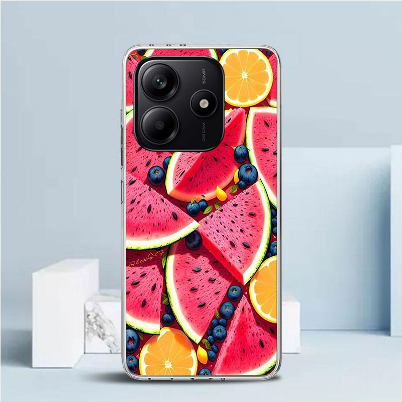 Летний арбузный чехол для телефона Xiaomi Redmi Note 15 14 14S 13 12S 12 Pro Plus 11S 11 11T 11E 10S 10 + Мягкая задняя крышка из ТПУ