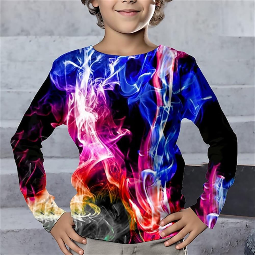 Весенне-осенняя футболка с круглым вырезом и 3D геометрическим принтом, модная повседневная детская футболка с длинным рукавом для мальчика