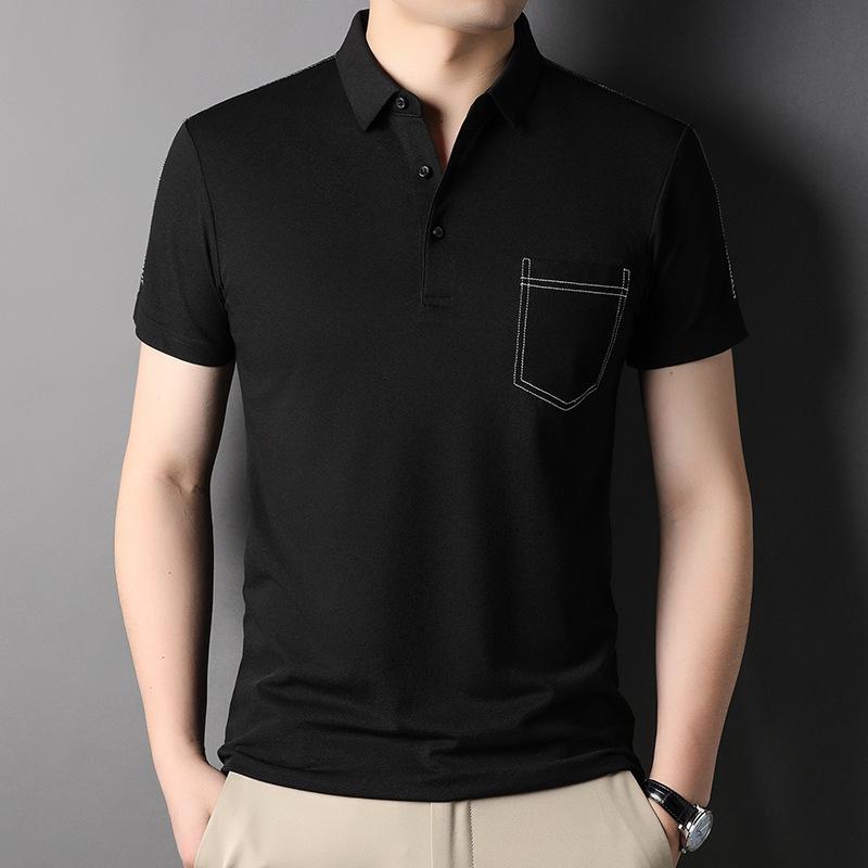 Рубашка поло мужская шелковая Mulberry с короткими рукавами и карманами на лацканах, модная, дышащая, средней длины рубашка