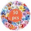 50PCS Natural Flower Stickers Set Transparent Vinyl Decals Waterproof Plant Flower Decor for Water Bottles Scrapbooking