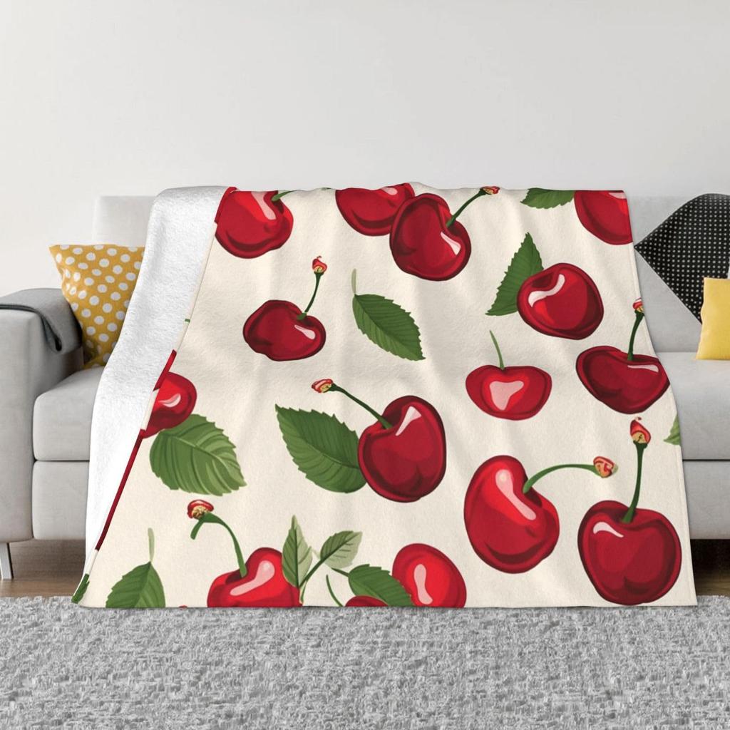 Red cherry fruits Printed Blanket for Sofa Bed Travel Camping Living Room Office Conditioning Blanket for All Seasons Gifts