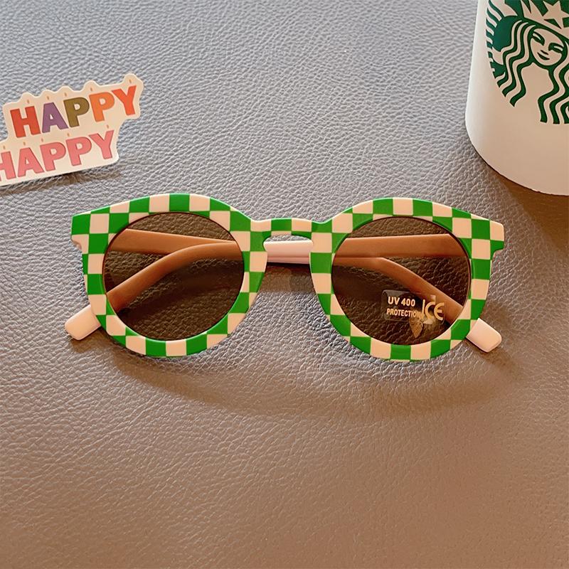 Новые Детские Милые Очки с Клетчатой Панелью Разноцветные Круглые С Защитой от УФ-лучей Uv400 Для Малышей Девочек Уличные Солнцезащитные Очки Детские Очки