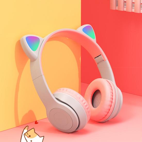 P47 Headphone Bluetooth 5.0 Luminous Cat Ear Shape Wireless Headset for Travel
