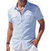 Men's Cotton Linen Shirts Short Sleeve Summer Breathable Turn-Down Collar Casual Button-Down Shirt