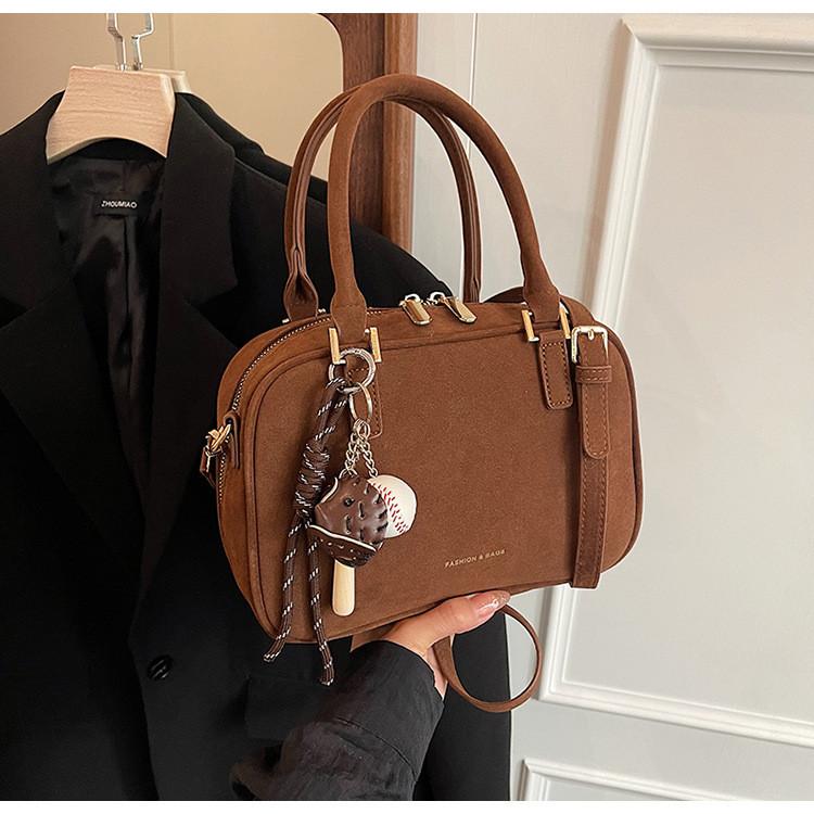 Ielgy Korean Niche Portable Bowling Bag Trendy Autumn Winter Retro All-Match Frosted Messenger Small Square Bag