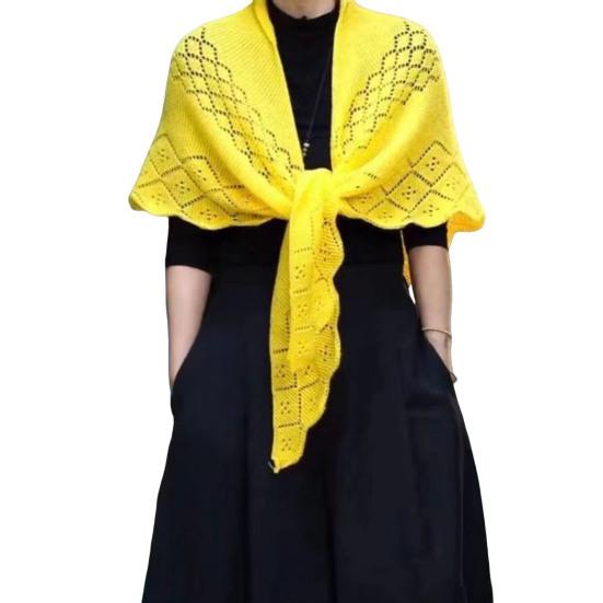 Женская вязаная шаль, однотонная, с бахромой, легкая, универсальная, алая, открытая, вязаная, с узором, шаль-накидка