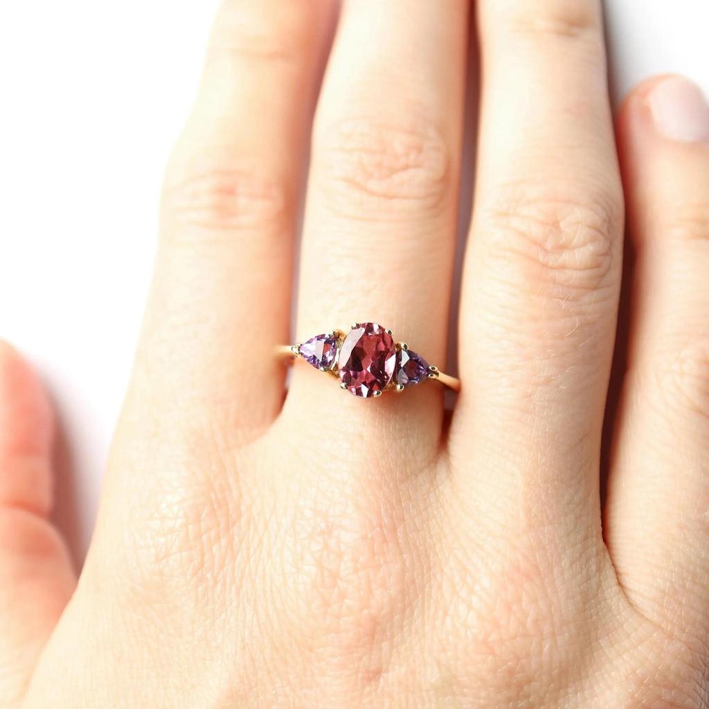 Овальное рубиновое помолвочное кольцо: Позолоченное свадебное кольцо из желтого золота с аметистовым акцентом: Украшения в стиле ар-деко для невесты, свадебный подарок для женщин