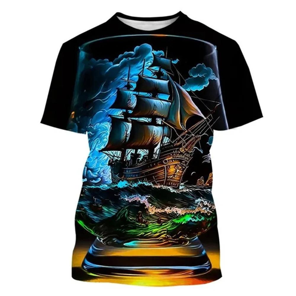 Винтажная мужская футболка с 3d принтом «Корабль якорь», топ для парусного спорта, летняя толстовка с круглым вырезом и короткими рукавами, пуловер, повседневная мужская одежда