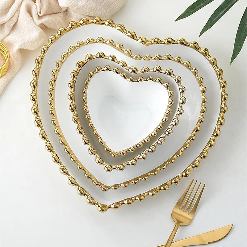 1 шт. Керамическая большая миска для риса в форме сердца, столовая посуда, скандинавская белая круглая тарелка для салата в стиле Пномпеня, блюдо для стейка, столовая посуда, обеденная тарелка