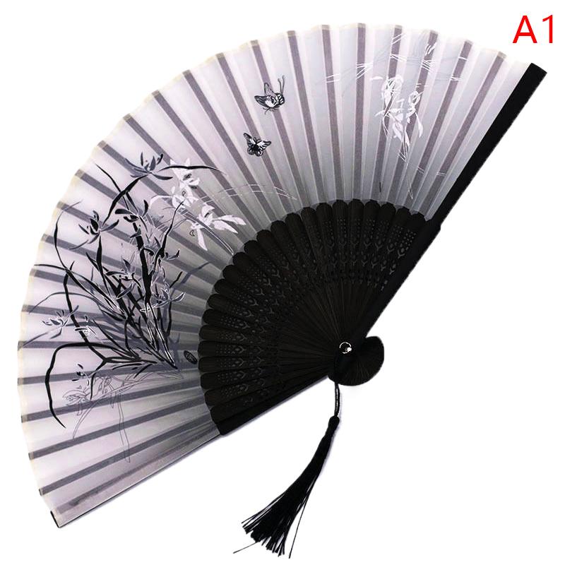 1 шт. складной веер в китайском стиле с бамбуковым стержнем, элегантный женский складной веер с цветочным узором, украшение для свадебной вечеринки