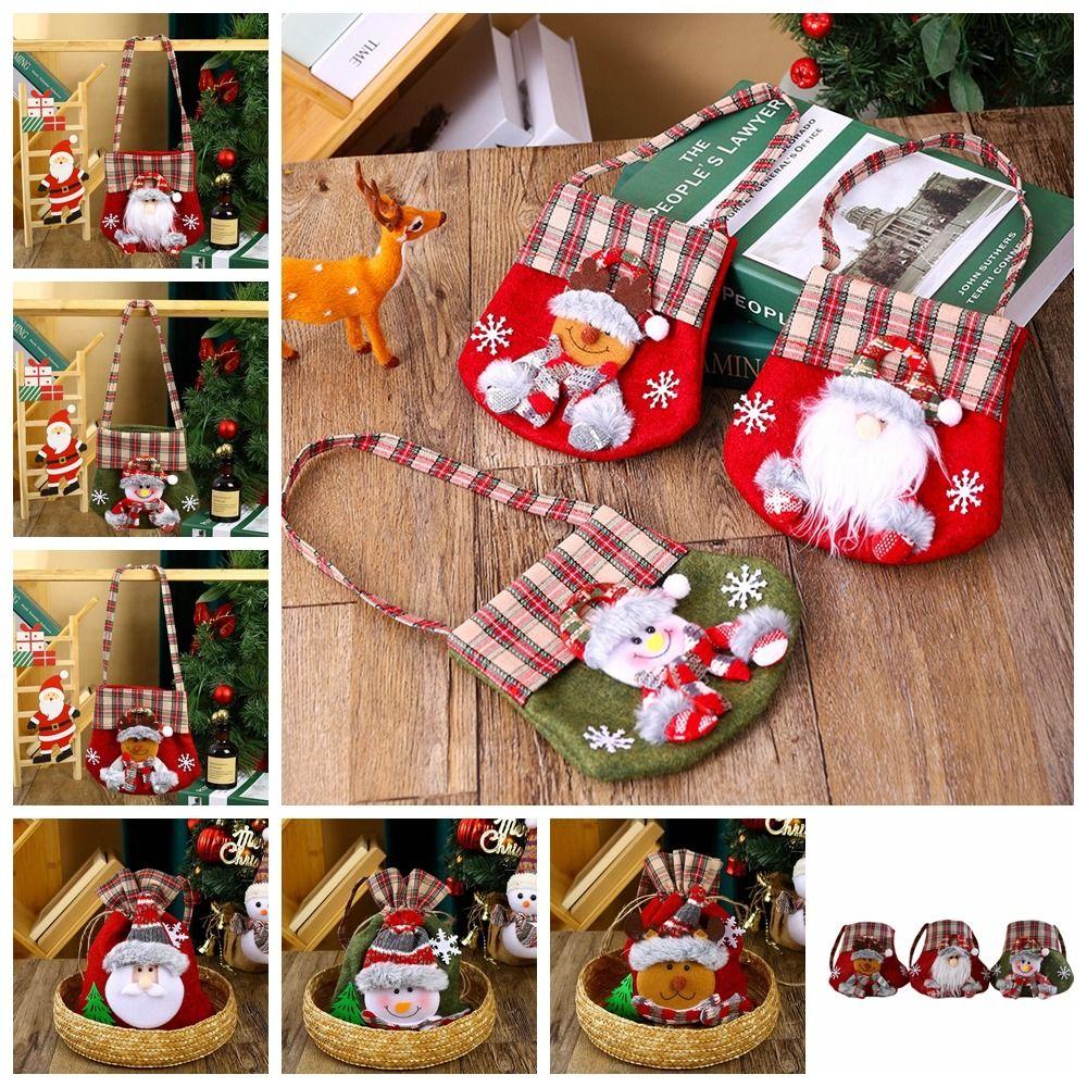 Checkered Christmas Handbag Cartoon Gifts Candy Bag Creative Christmas Crossbody Bag  Children's